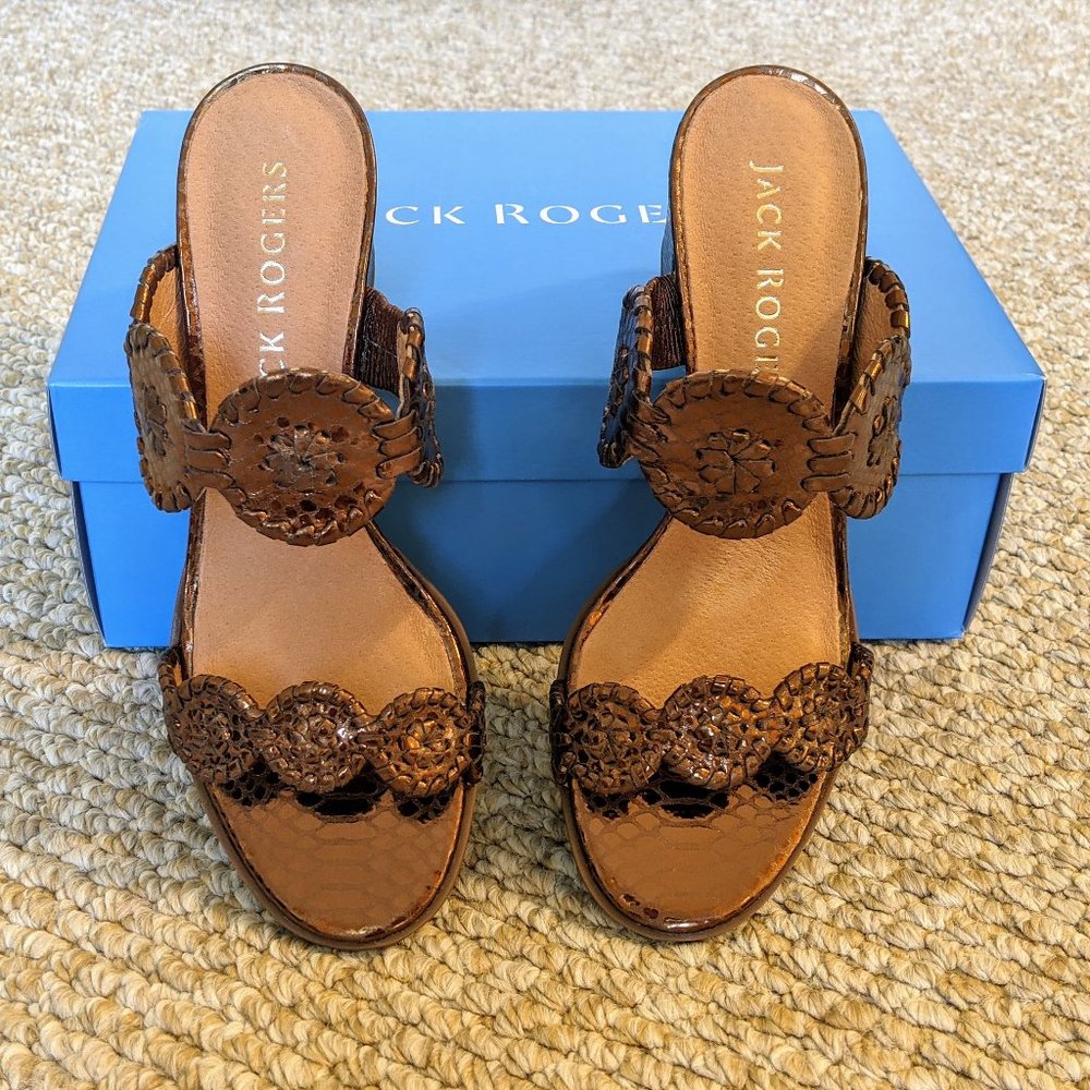 Jack Rogers Lauren Mid Heel Snake Embossed Sandals